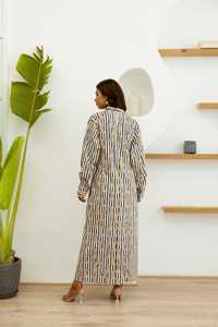 ชุดเดรสพิมพ์ลายเอวสูงแขนยาวหรูหราสำหรับผู้หญิง, เดรสอาบายาคอวีลึกสำหรับวันหยุดพักผ่อนลำลองมุสลิมแบบดั้งเดิมขนาดใหญ่ - Product Image 4