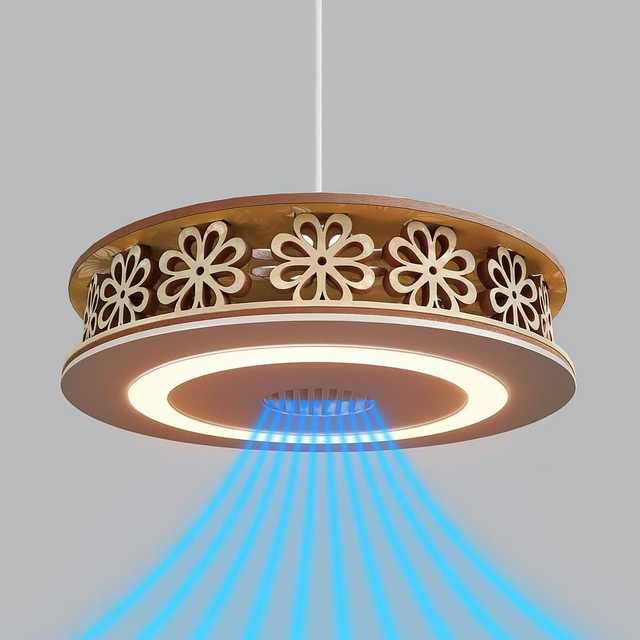 Premium Invisible Ceiling Fan with LED Ring Light | Floral Wooden Design | Silent BLDC Fan for Home