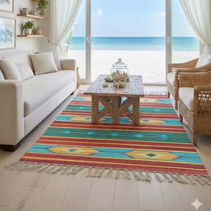 Alfombra de Algodón Floral Moderna Tejida a Mano Personalizable - Lavable, Reversible, para el Hogar, Ejercicio, Oración, Viajes, Picnic - Product Image 1