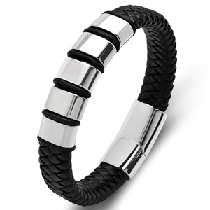 Pulsera magnética con logotipo grabado personalizado, joyería de lujo, pulsera de cuero trenzado para <span class=keywords><strong>hombre</strong></span> - Product Image 1