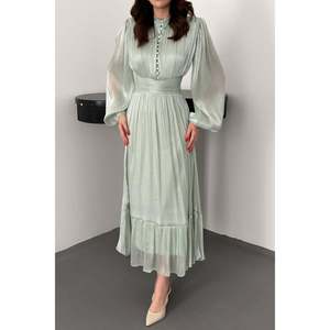 Vestido con Cintura Fruncida Color Menta - Menta - Product Image 4