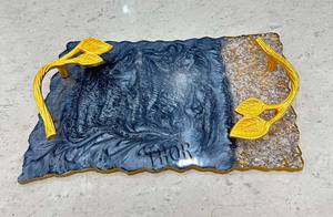 Bandeja decorativa de resina con asas doradas, bandeja de resina auténtica, joyería hecha a mano, bandeja de Perfume Catchall para mostrador, tocador - Product Image 2