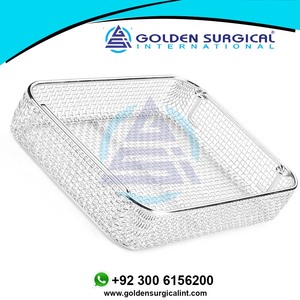 Plateau de stérilisation en maille d'acier inoxydable Poignées de chute Plateau en métal perforé rectangulaire Équipement de stérilisation élevé - Product Image 3