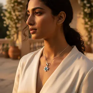 Pendentif étoile en argent 925 avec topaze bleue pour femmes, bijoux en or rose avec pierre précieuse religieuse et diamant, cadeau religieux - Product Image 1