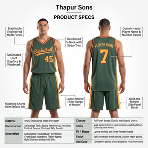 Conjunto de Uniforme de Baloncesto Personalizado Sublimado Thapur Sons - Jersey y Pantalones Cortos de Malla de Poliéster de Secado Rápido con Cuello en V para Hombre, Talla 6XL - Product Image 4