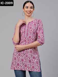 Top de algodón con estampado de estilo elegante túnica Desihn para uso diario e informal Kurtis cortos para mujer - Product Image 4