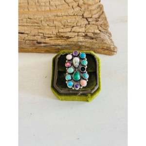 Navajo Handmade <b>Adjustable</b> Sterling Silver Cluster <b>Ring</b> with Multi-Stone Bezel Setting Statement <b>Ring</b> for Everyday Wear - Product Image 1