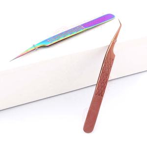 Custom Logo Light Weight Stainless Steel <b>Eyelash</b> Extension Tweezers <b>Beauty</b> Facial Lash <b>Tools</b> with Pointed Fiber Tips Packaged - Product Image 1