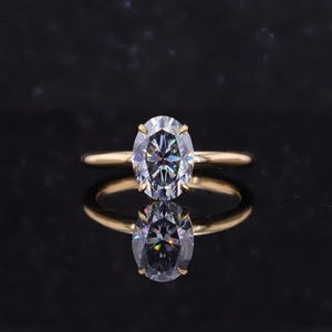 Oval 1,50 Ct Solitaire 1,50 Gris Moissanite Anillo de compromiso Oro amarillo Boda Anillo nupcial 1 unid/set - Product Image 1