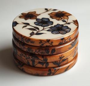 Ensemble de 4 sous-verres ronds élégants en bois incrustés de résine Tapis et coussinets de style classique de haute qualité Sous-verres en pierre en bois de meilleure qualité - Product Image 4