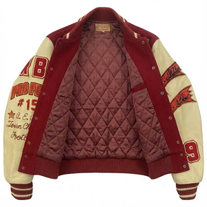 Custom Winter Warm Football New Arrival Solid Plain Vintage Wool Polyester Varsity Bomber Jacket College Baseball jacket for men - Product Image 4