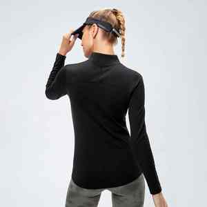 Womens Solid Pattern 1/4 Zip Base Layer Long Sleeve Equestrian Shirt For Horse <b>Riding</b> Quick Drying Sweat Absorption Base Layers - Product Image 3