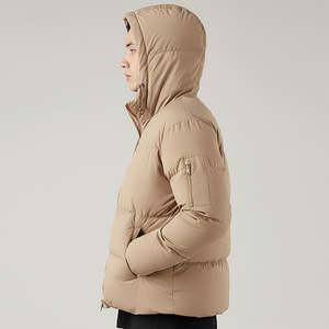 Nouvelle conception, veste matelassée pour homme de couleur beige unie, tissu 100% polyester, col montant, style zippé, veste matelassée à capuche chaude pour l'hiver - Product Image 5