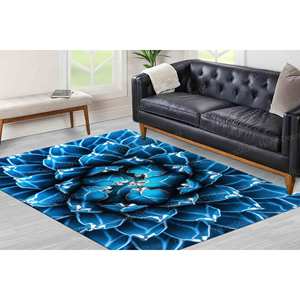Alfombra con Estampado de Patrón Natural, Alfombra de Regalo para Pasillo con Diseño de Flor de Cactus Azul, Alfombra Suave No Tejida - Product Image 4