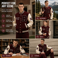 Veste universitaire personnalisée en mélange de laine avec manches en cuir, poignets côtelés à rayures, patch en chenille avec lettres, veste de baseball universitaire pour hommes OEM ODM