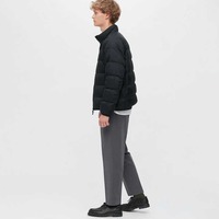 Chaqueta de invierno personalizada para hombre tela impermeable recubierta de agua y viento con relleno de plumón acolchado negro