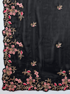Sari décontracté en soie Rangoli pour femmes Trendmalls, lourdement brodé, pièce de chemisier non cousue (K954-Noir), mariage indien/pakistanais - Product Image 6