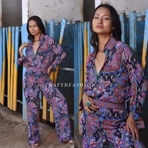 Boheemse Mode Zijde Co-Ord Sets-Zijden Shirt Broek Set - Urban Mode Vrouwen 2 Delige Set