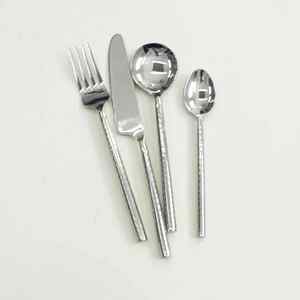 Ensemble de couverts élégants à poignée martelée en acier inoxydable Couverts durables en acier miroir au lave-vaisselle pour cadeaux d'affaires - Product Image 1
