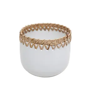 Modern Look Iron and Jute Made Planter Natural & White Colour Flower Pot & Plant Pot For Garden Pots & Planters Home & Garden