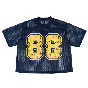 Camiseta de malla cuadrada americana Retro deportiva Vintage de gran tamaño recortada de fábrica para hombre, camiseta de fútbol - Product Image 1