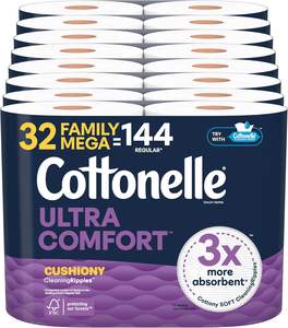 Papier toilette Cottonelle Ultra Comfort avec texture Cushion CleaningRipples, 32 méga-rouleaux familiaux = 144 rouleaux standard - Product Image 1