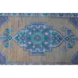 Alfombra pequeña vintage de 1.7x2.9 pies, alfombra abstracta azul turca - Product Image 5