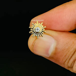 ต่างหูเม็ดเดี่ยวเม็ดเพชรธรรมชาติสีทอง14K เจาะเครื่องประดับอย่างดี - Product Image 3