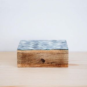 Caja de joyería de almacenamiento con incrustaciones de hueso de fabricante indio hecho a mano de Material de MDF azul de la mejor calidad - Product Image 5