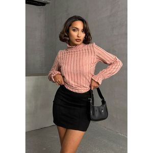 Blusa de Poliéster Brillante para Mujer TOPSHOW, Top Negro Sólido de Manga Larga para Venta al por Mayor - Tallas S, M, L, XL - Product Image 2