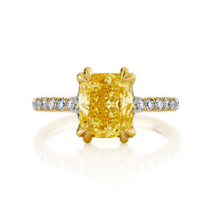 Bague de fiançailles AURALUXURIA en diamant de laboratoire, argent sterling, certifiée IGI, jaune Faloren, taille coussin, pavé, pierres latérales de 0,49 ct - Product Image 1