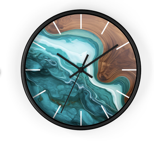 Horloge murale en bois de résine et de mangue pour la décoration murale de la maison Horloge murale en résine avec des horloges rondes d'hôtel de couleur bleue - Product Image 2