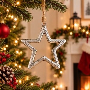 Ornement de Noël en métal en forme d'étoile, décoration suspendue traditionnelle pour arbre de Noël - Product Image 1