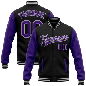 Direct Industry Wholesale Casual Winter Custom Black Purple-Gray Bomber Full-Snap Varsity Letterman Two Tone Jacket - Product Image 1