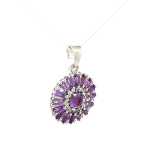 Achetez maintenant Tendance Offre Spéciale Baguette et forme ronde Améthyste Fleur Pendentif Février Birthstone Argent Sterling 925 - Product Image 3