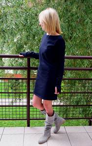 เดรสมินิสีน้ำเงินเข้มของผู้หญิง, ชุดเดรสมินิเดรสแขนยาวไร้นิ้วถุงมือผ้าฝ้าย100% ออกแบบได้เองฤดูใบไม้ร่วง - Product Image 4