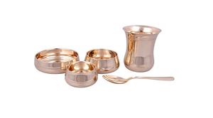 Ensemble thali bronze de dîner en métal cuivré de qualité supérieure pour la maison, la salle à manger de mariage, design décoratif fait main d'Inde - Product Image 2