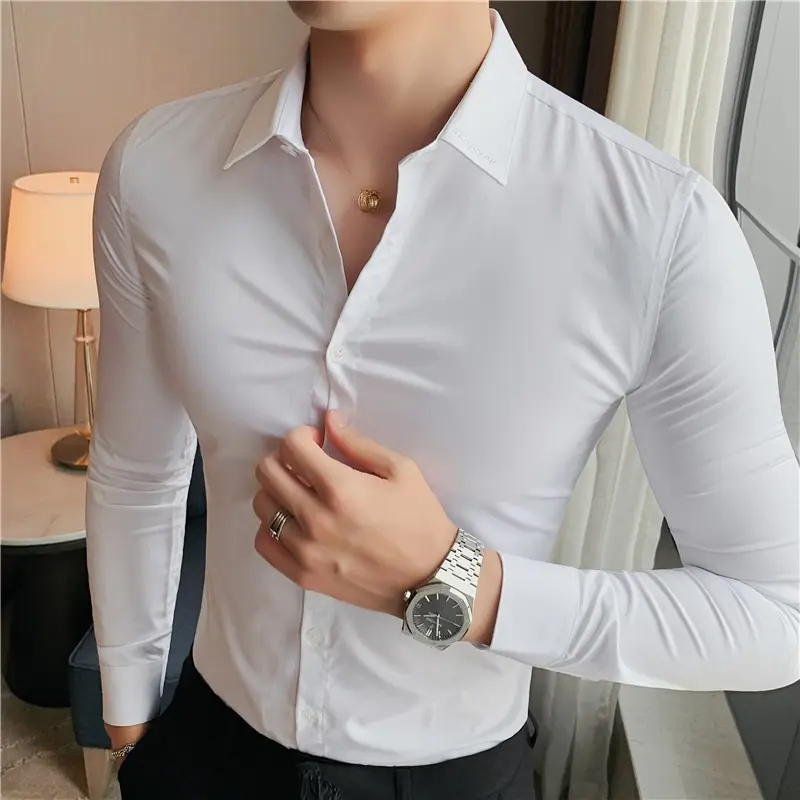 Basic Korean Pattern Men's Long Sleeve Shirts Office Fashion