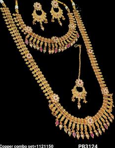 High Premium Quality Collection Round Design Kempu Stone Studded Heavy Copper <b>Jewellery</b> <b>Set</b> With Earring Mangtika <b>Set</b> For Women - Product Image 2