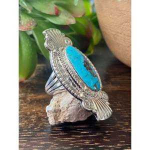 Anillo de Joyería Fina Hecho a Mano por los Navajo, Turquesa Kingman y Plata de Ley, Estilo Elegante para Uso Diario, Talla 6 - Product Image 3