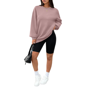 Nouveau sweat-shirt à capuche pour femme en molleton de coton surdimensionné à col rond, taille plus, personnalisé, uni, épaules tombantes - Product Image 5