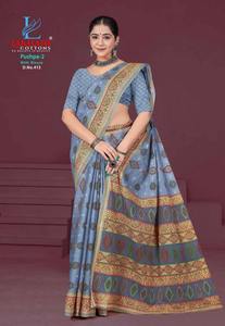 Vente en gros de saris fantaisie en coton imprimé dernière collection de vêtements de soirée modernes à séchage rapide pour femmes toutes saisons - Product Image 3