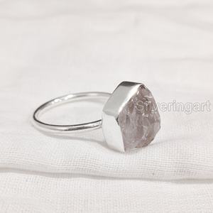 Bijoux en pierre brute Bague pour femme Quartz Rose brut naturel Pierre précieuse Pierre de naissance d'avril Bague unie Bijoux Bague en argent sterling 925 - Product Image 1