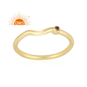 Bague en argent sterling plaqué or 18 carats avec pierre précieuse améthyste naturelle, design artisanal, fabricant de bijoux demi-fins - Product Image 1