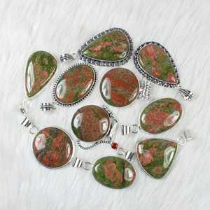 สร้อยคออัญมณี unakite ธรรมชาติจี้สไตล์โบฮีเมียนสร้อยคอดีไซน์เนอร์กับการตั้งค่าหนามเตย - Product Image 4