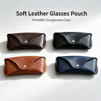 Étui à lunettes portable en cuir PU souple rembourré, artisanal, vintage, minimaliste, bleu plume, léger et résistant à la pression