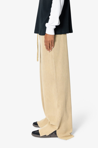 Pantalones de lana para hombre, lavado ácido, corte recto, pierna ancha, cintura elástica con cordón, joggers casuales de otoño con estampado de logo, color beige - Product Image 2