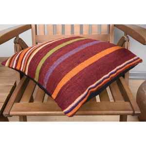 Multicolor Kilim Wool Rug <b>18x18</b> Inch Subtle Vintage Striped Pillow Woven Technique - Product Image 4
