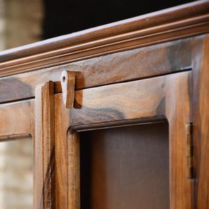 Bằng gỗ đồ sành sứ tủ với cửa kính bằng gỗ Showcase almirah rắn gỗ Kệ sách đồ sành sứ Nhà Bếp trang trí nội thất - Product Image 3