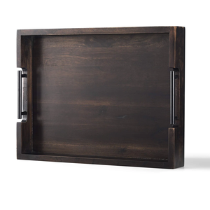 Bandeja de servicio de madera de forma cuadrada de diseño marrón ardiente para café, té, bebidas, mesa de cocina, bandeja decorativa para oficina y restaurante - Product Image 4